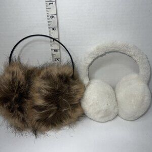 girls lot of 2 white brown faux fur earmuffs winter ski wear One Size
